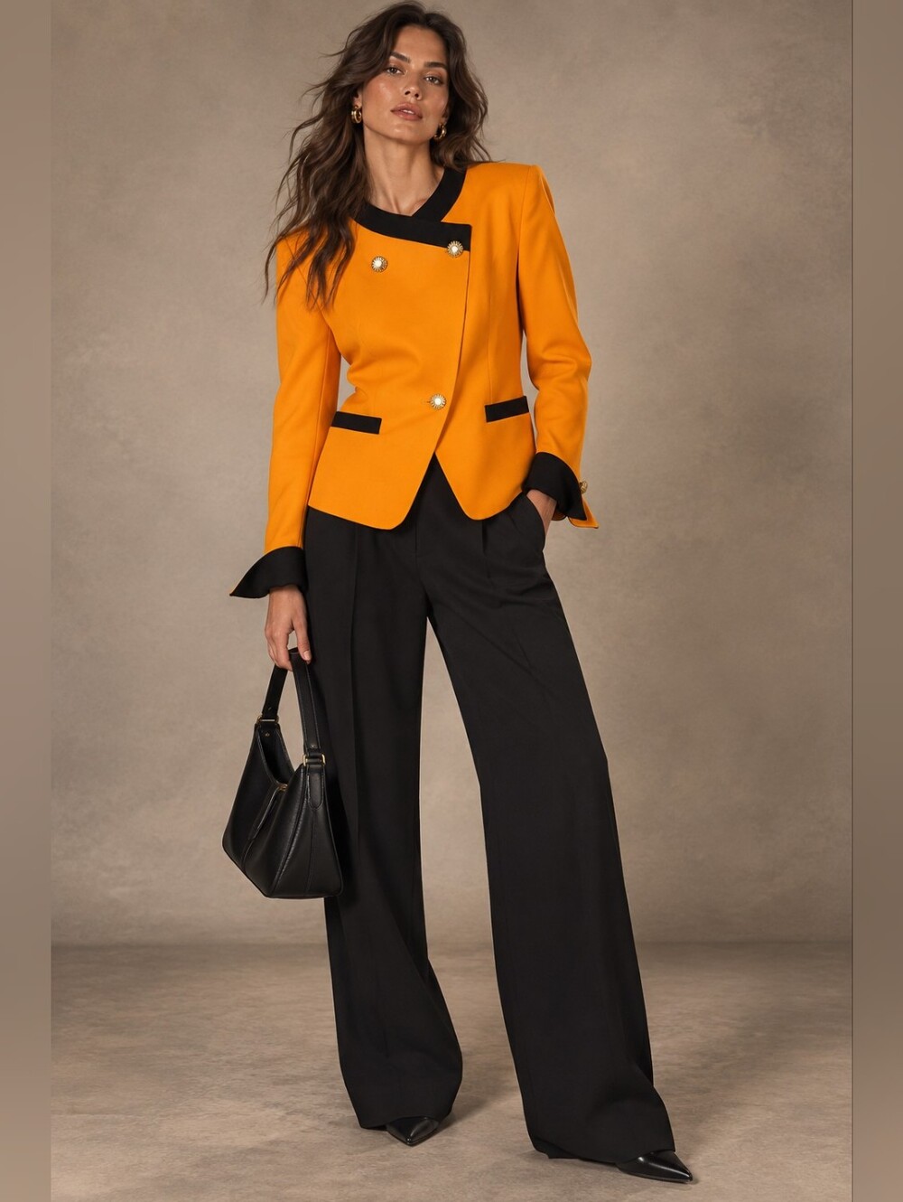 Vintage Jax Petites Tangerine Wool Blazer | 80s Gold Button Statement Jacket